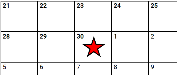 30th marked on a calendar